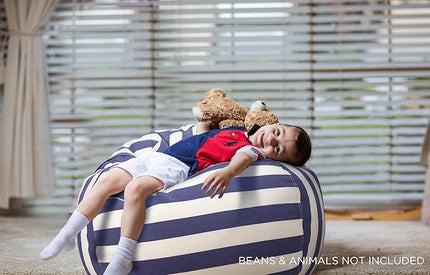 Aubliss Stuffed Animal Bean Bag Storage Chair (Royal Blue/White Striped, Large (38'')) - LeafyLoom
