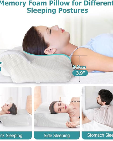 Cervical Neck Pillow for Pain Relief, Contour Memory Foam Pillows for Sleeping, Ergonomic Orthopedic Bed Pillow, Neck Support Pillows for Side Back Stomach Sleepers with Cooling Pillowcase - LeafyLoom