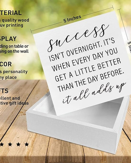 Home Office Desk Wooden Box Sign Decor, Success Isn't Overnight, Inspirational Quotes Desk Decor Motivational Desk Decorations for Women Men Student Office Classroom School - LeafyLoom