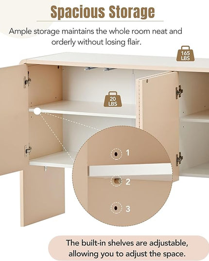 60" L Large Storage Space Sideboard with 4 Doors,Elegant Minimalist Style Buffet Cabinet,W/Adjustable Shelves and Rebound Device,Console Table for Living Room Entryway Kitchen,Apricot Cream - LeafyLoom
