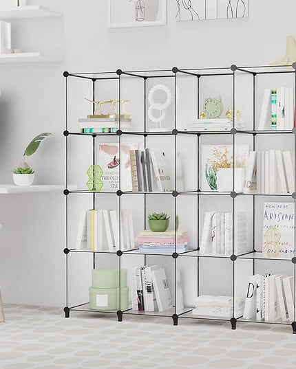 HOMIDEC Book Shelf 16 Cubes Bookcase Bookshelf Cube Storage Organizer Portable Display Bookshelf Kids Bookshelf Book Case for Study Room,Bedroom,Office,Living Room,Closet Transparent - LeafyLoom