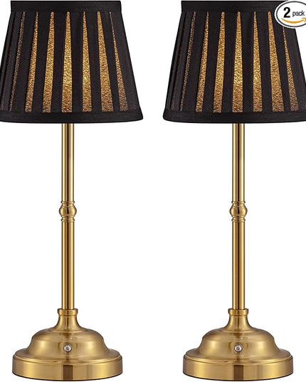 KDG Cordless LED Table Lamp Set of 2, Portables Fabric Shade Desk Lamps, 5000mAh Rechargeable Battery Powered Lighting, Dimmable Light for Dining Room, Bedroom, Bedside,Night Light, Balcony (Black) - LeafyLoom