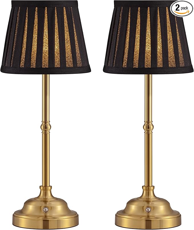 KDG Cordless LED Table Lamp Set of 2, Portables Fabric Shade Desk Lamps, 5000mAh Rechargeable Battery Powered Lighting, Dimmable Light for Dining Room, Bedroom, Bedside,Night Light, Balcony (Black) - LeafyLoom