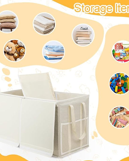 Large Toy Box for Boys Girls Toy Chest Kids Toy Storage Organizer Collapsible Toy Storage Bin Basket with Two Mesh Pockets for Nursery Playroom Bedroom Living Room Organization - LeafyLoom