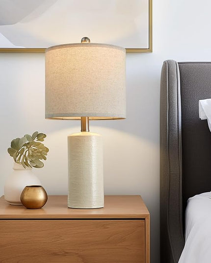 20.25" Small Single Table Lamp for Bedroom Modern Ceramic Nightstand Lamp Farmhouse Bedside Lamp Boho Living Room Lamp White Side Table Lamp End Table Lamp - LeafyLoom