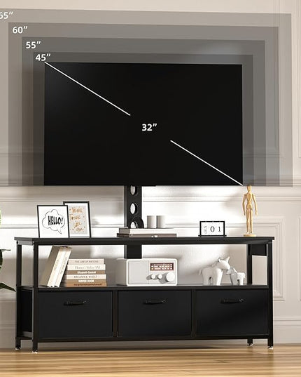 TV Stand with Mount and Power Outlet, Swivel TV Stands Mount with LED Lights for 32/45/55/60/65 inch TVs, Entertainment Center with Storage, Media Console Cabinet for Living Room, Bedroom, Black - LeafyLoom