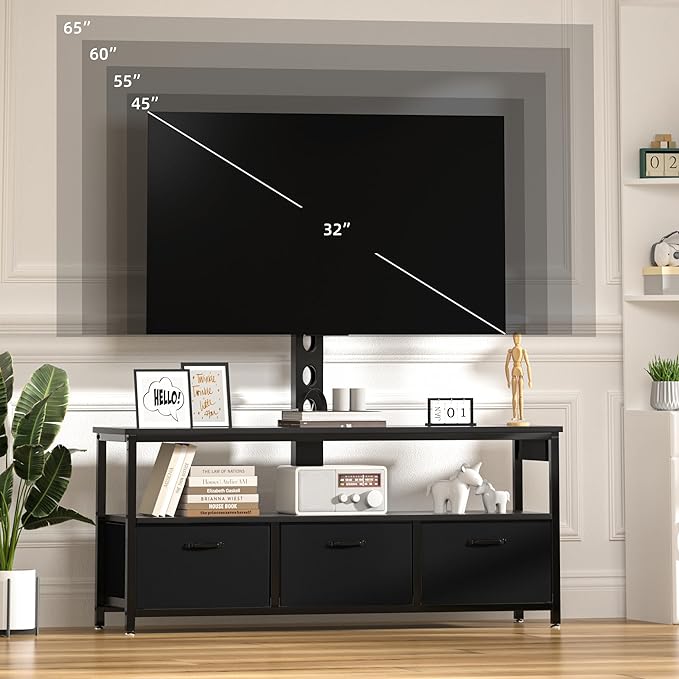 TV Stand with Mount and Power Outlet, Swivel TV Stands Mount with LED Lights for 32/45/55/60/65 inch TVs, Entertainment Center with Storage, Media Console Cabinet for Living Room, Bedroom, Black - LeafyLoom