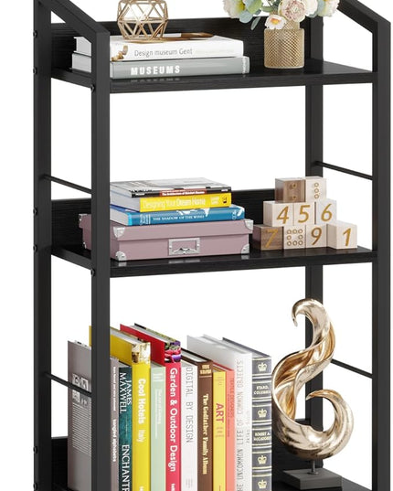 3 Tier Bookshelf: Small Modern Industrial Bookshelves for Bedroom, Short Bookcase Book Shelf for Small Spaces (Black) - LeafyLoom