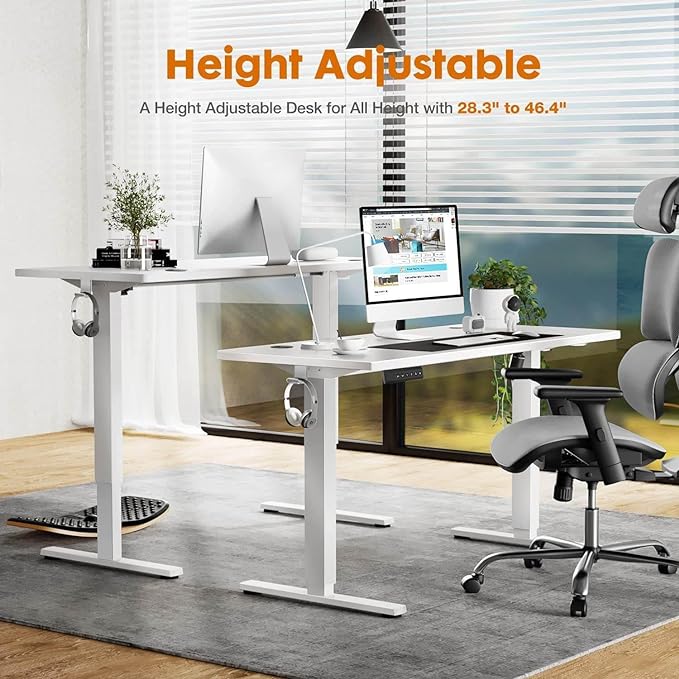 NicBex Home Office Desk 55" x 23" Electric Height Adjustable Standing Desk Computer Desk Office Desk, Sit to Stand Ergonomic Computer Desk Adjustable Desk, White - LeafyLoom