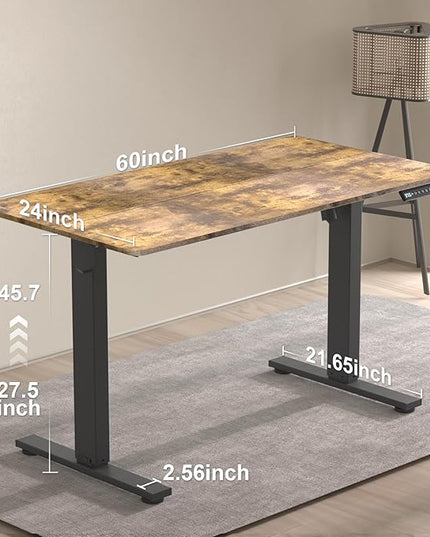 60 * 24 Inches Electric Standing Desk, Adjustable Height Sit Stand Up Desk with 3 Memory Presets, Motorized Home Office Computer Gaming Workstation Desk, Rustic Brown - LeafyLoom