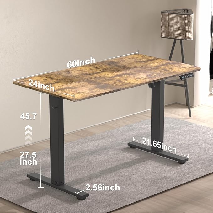 60 * 24 Inches Electric Standing Desk, Adjustable Height Sit Stand Up Desk with 3 Memory Presets, Motorized Home Office Computer Gaming Workstation Desk, Rustic Brown - LeafyLoom