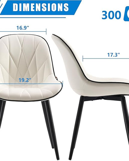 YOUNIKE Dining Chairs Set of 2, White Comfy Padded Kitchen Chairs, Armless Modern Faux Leather Upholstered Dining Room Chairs, Elegant Dinning Chairs Side Chairs, Easy to Clean - LeafyLoom
