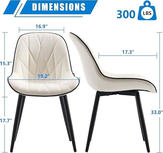 YOUNIKE Dining Chairs Set of 2, White Comfy Padded Kitchen Chairs, Armless Modern Faux Leather Upholstered Dining Room Chairs, Elegant Dinning Chairs Side Chairs, Easy to Clean - LeafyLoom