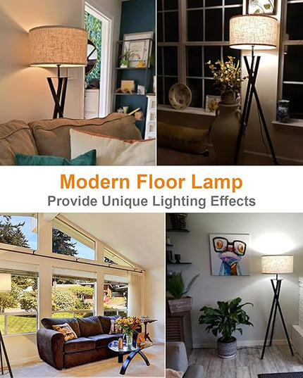 LEPOWER Tripod Floor Lamp, Mid Century Wood Floor Lamps for Living Room, Bedroom and Office, Flaxen Lamp Shade with E26 Lamp Base - LeafyLoom