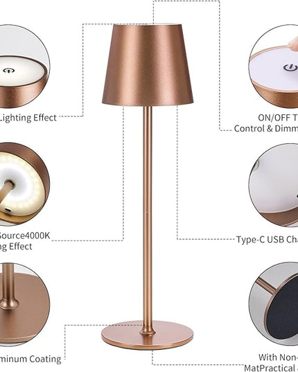 Cordless Table Lamps USB Rechargeable Simplicity Desk Lamp Built-in 4600 mAh Battery LED Battery Operated lamp with Touch Control Table lamp - Bedroom/Desk/Reading/Patio(Brown) - LeafyLoom