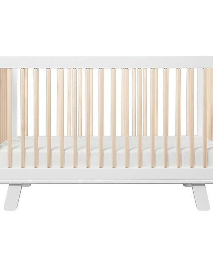 Babyletto Hudson 3-in-1 Convertible Crib with Toddler Bed Conversion Kit in White and Washed Natural, Greenguard Gold Certified - LeafyLoom