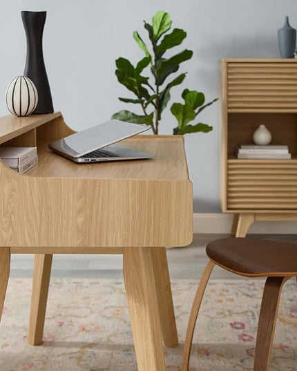 Modway Render Mid-Century Modern Office, Writing Desk, Oak - LeafyLoom