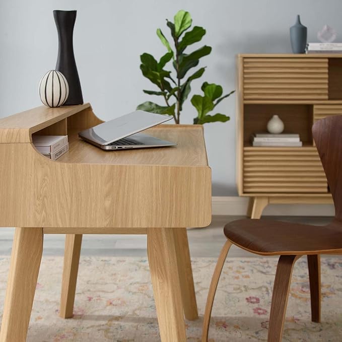Modway Render Mid-Century Modern Office, Writing Desk, Oak - LeafyLoom