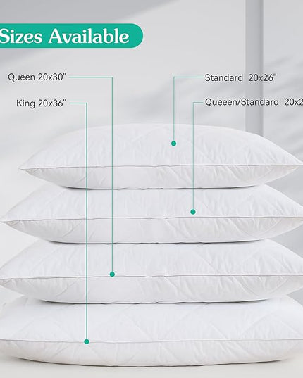 Three Geese White Goose Feather Bed Pillows Queen Size Set of 1- Soft 600 Thread Count 100% Cotton, Medium Firm,Soft Support Surround Fill Polyester (Queen Size:Pack of 1) - LeafyLoom