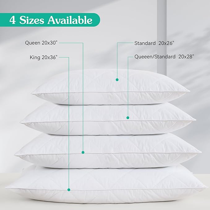 Three Geese White Goose Feather Bed Pillows Queen Size Set of 1- Soft 600 Thread Count 100% Cotton, Medium Firm,Soft Support Surround Fill Polyester (Queen Size:Pack of 1) - LeafyLoom