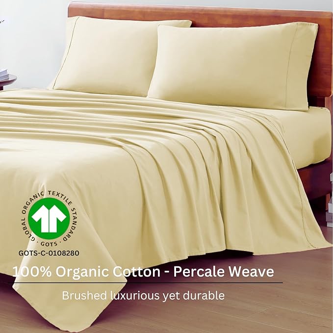 LANE LINEN Sheets RV Queen Size Bed Set, 4Pc 100% Organic Cotton Bed Sheets Short Queen Set, Premium Hotel Quality Bed Sheet Set, Percale Sheets, Breathable RV Queen size Sheets Deep Pocket – Vanilla - LeafyLoom