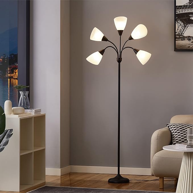 Medusa Floor Lamps Standing Lamps 5 Heads Adjustable Reading Light Large Shade Use E26 A19 Bulb Floor Lamps for Living Room Bedroom by ONEXT - LeafyLoom