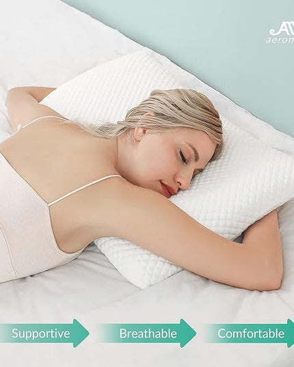 AM AEROMAX 2.75 Inches Queen Size Hyper Slim Memory Foam Pillow for Stomach and Back Sleepers - Thin, Flat Design for Cervical Neck Alignment and Deeper Sleep. - LeafyLoom