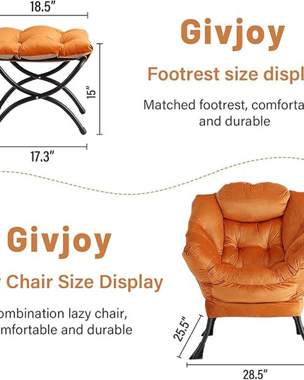 Lazy Chair and Ottoman, Large Accent Lounge Chair with Armrests and a Side Pocket, Modern Leisure Upholstered Sofa Reading Armchair with Footrest for Bedroom, Living Room, Dorm Rooms, Office - LeafyLoom