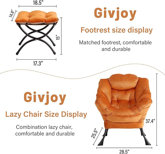 Lazy Chair and Ottoman, Large Accent Lounge Chair with Armrests and a Side Pocket, Modern Leisure Upholstered Sofa Reading Armchair with Footrest for Bedroom, Living Room, Dorm Rooms, Office - LeafyLoom