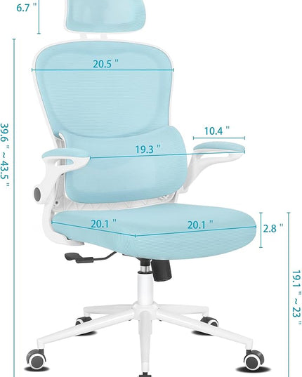 Misolant Ergonomic Office Chair, Desk Chair with Lumbar Support, Mesh Office Chair, Ergonomic Chair with Adjustable Headrest and Armrest,Comfortable Office Chair for Home Blue - LeafyLoom