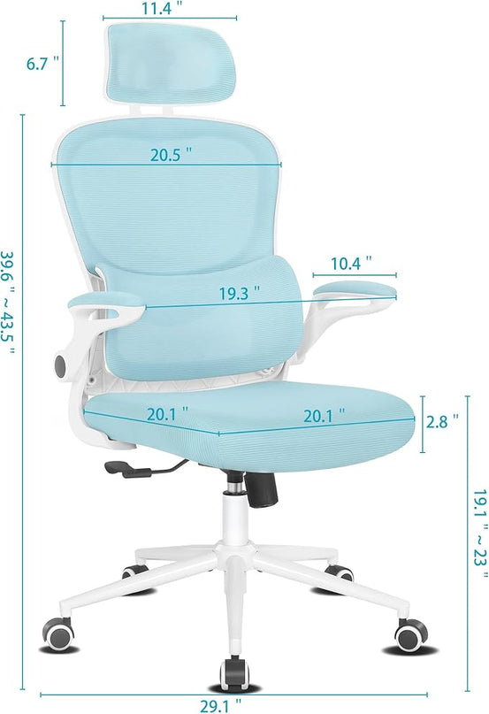 Misolant Ergonomic Office Chair, Desk Chair with Lumbar Support, Mesh Office Chair, Ergonomic Chair with Adjustable Headrest and Armrest,Comfortable Office Chair for Home Blue - LeafyLoom