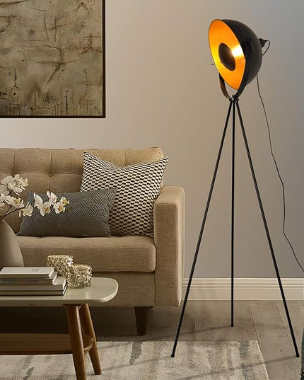 Modern Industrial Tripod LED Satellite Floor Table Lamp - Vintage Adjustable Reading Standing Desk Light Deco - Movie Media Nautical Elegant Design Lighting for Living Room Bedroom(Black,E26 Base) - LeafyLoom