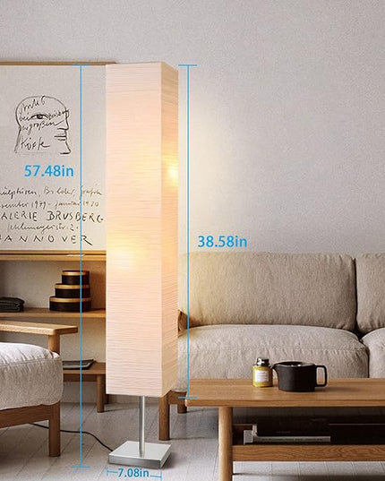 Modern Floor Lamp, Dimmable 3 Levels Brightness Paper Tall Lamp Standing Lamps with Lampshade, 55'' Minimalist Floor Lamps for Office, Kids Room, Reading, Home Decor (Off White) - LeafyLoom