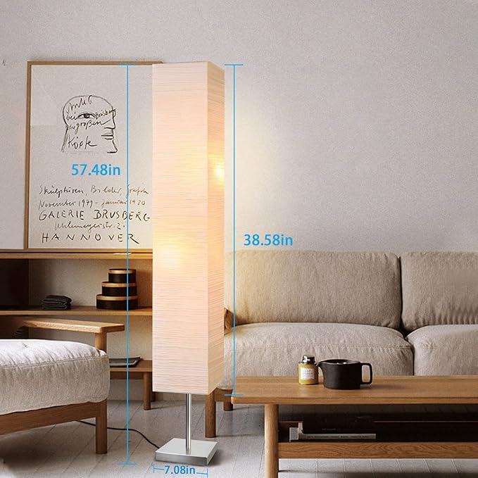 Modern Floor Lamp, Dimmable 3 Levels Brightness Paper Tall Lamp Standing Lamps with Lampshade, 55'' Minimalist Floor Lamps for Office, Kids Room, Reading, Home Decor (Off White) - LeafyLoom