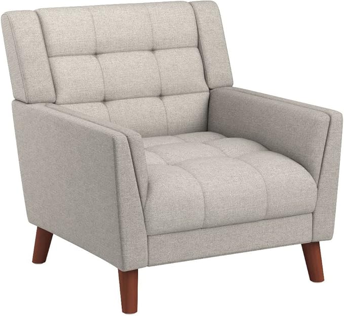 Christopher Knight Home Evelyn Mid Century Modern Fabric Arm Chair, Beige & Walnut - LeafyLoom