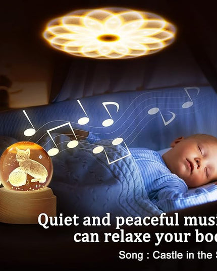 Best Mothers Day Gifts for Mom Women Wife Girlfriend Grandma, 3D Cat No.2 Crystal Ball Music Box with LED Night Lamp, Unique Mom Gifts for Birthday Graduation Christmas Valentine's Day Anniversary - LeafyLoom