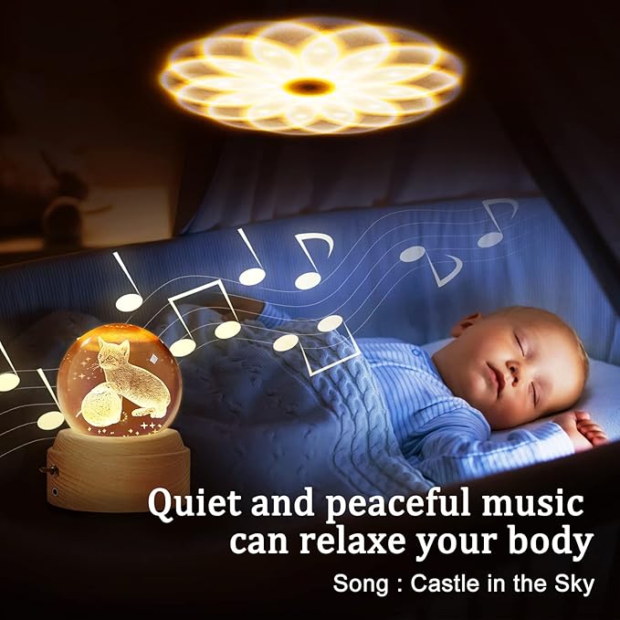 Best Mothers Day Gifts for Mom Women Wife Girlfriend Grandma, 3D Cat No.2 Crystal Ball Music Box with LED Night Lamp, Unique Mom Gifts for Birthday Graduation Christmas Valentine's Day Anniversary - LeafyLoom