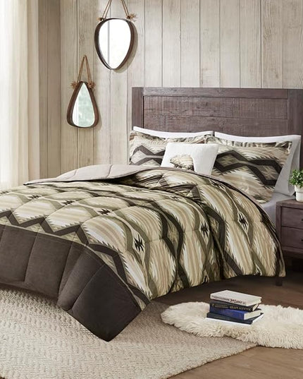 Woolrich Comforter Set, Cabin Lodge, Warm Cover for Colder Season, Modern Cottage-Inspired Down Alternative Ultra Soft Microfiber Bedding, Matching Sham, Southwestern Brown King 4 Piece - LeafyLoom