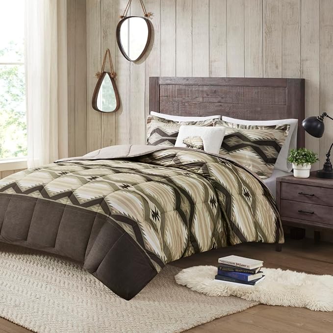 Woolrich Comforter Set, Cabin Lodge, Warm Cover for Colder Season, Modern Cottage-Inspired Down Alternative Ultra Soft Microfiber Bedding, Matching Sham, Southwestern Brown Full/Queen 4 Piece - LeafyLoom