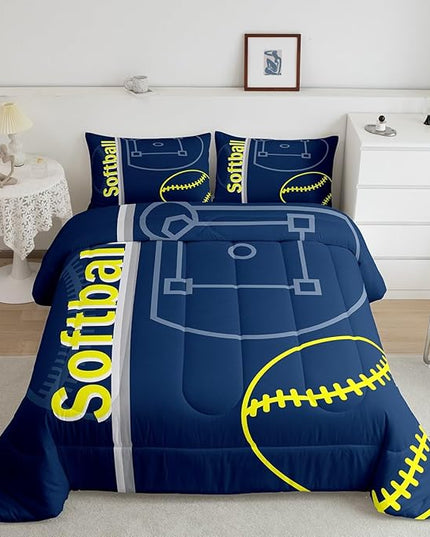 Feelyou Kids Softball Comforter Set King Size Sports Game Bedding Set for Boys Girls Teens Bedroom Decor Baseball Comforter Women Men Softball Gaming Duvet Set with 2 Pillow Case - LeafyLoom