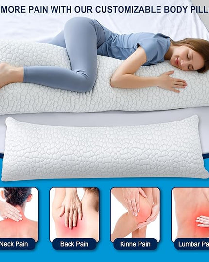 QUTOOL® Cooling Body Pillows for Adults, Shredded Memory Foam Full Body Pillow for Side Sleeper, Long Body Pillow for Pregnant/Neck/Back/Leg, Large Pillow for Bed with Cooling Pillow Cover - LeafyLoom