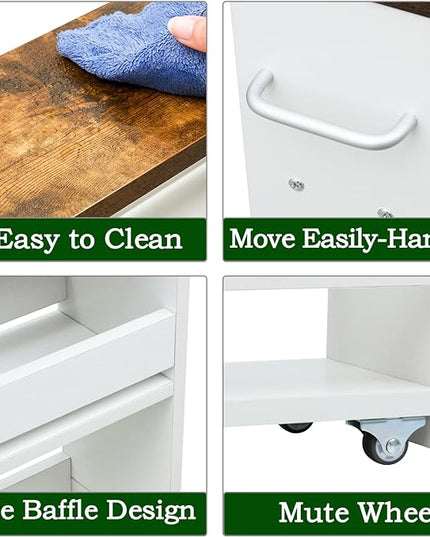 TEAMIX 4 Tier White Slim Storage Cart with Handle, 7.9''W Slide Out Storage Rolling Utility Cart Mobile Shelving Unit Organizer Trolley for Small Spaces Kitchen Laundry Narrow Places - LeafyLoom
