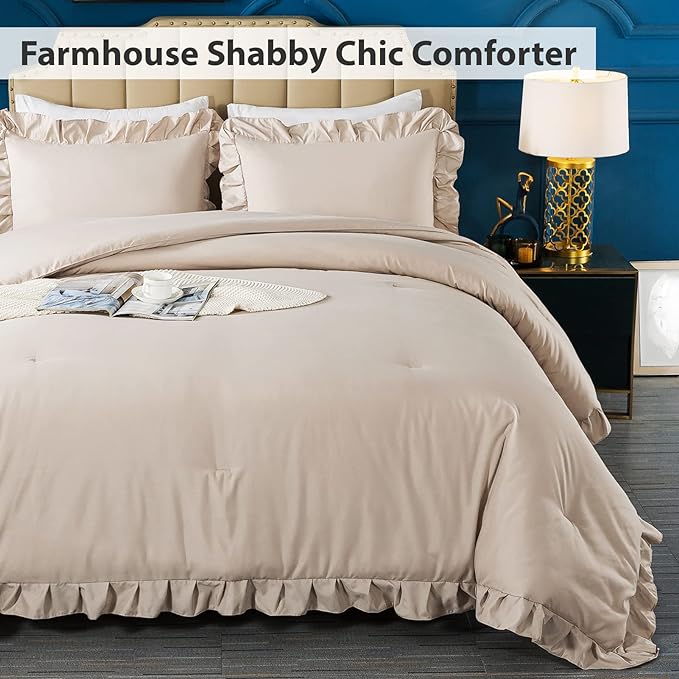 Andency Khaki Comforter King Size(104x90Inch), 3 Pieces Farmhouse Shabby Chic Bedding Comforters & Sets, All Season Soft Lightweight Down Alternative Bed Set for Men Women - LeafyLoom