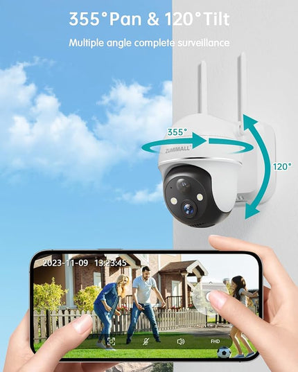 2K Security Camera Outdoor Wireless WiFi with 360° PTZ, ZUMIMALL Battery Powered Wireless Cameras for Home Surveillance, Spotlight & Siren/PIR Detection/3MP Color Night Vision/2-Way Talk/IP66/Cloud/SD ZUMIMALL