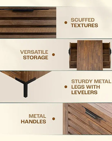 Bme Millie Solid Wood Coffee Tables, Industrial Modern Living Room Center Desk with 2 Storage Drawers & Fully Assembled, Rustic Chestnut - LeafyLoom
