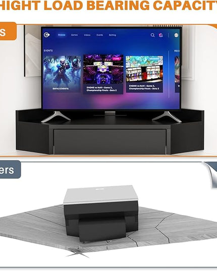 armocity Triangular Computer Desk with Outlets, Wall-Mounted Desk for Small Space, Floating Corner Table with Drawer, USB Ports, Home Office, Bedroom, Black - LeafyLoom