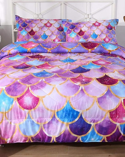 ENCOFT Girls Comforter Sets Full Size, Pink and Purple 3D Mermaid Scale Comforter Set 3 Pieces with Pillow Shams, No Sheet, Full Size Kids Bedding Set, Girls Bedroom Decor - LeafyLoom