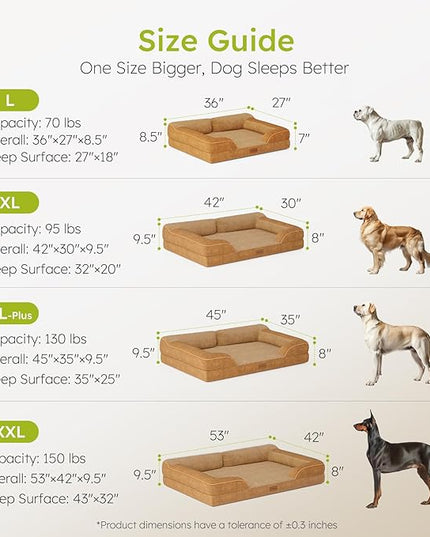 Jumbo Orthopedic Dog Bed for Extra Large Dogs With Cooling Gel Memory Foam, Waterproof, Removable Washable Cover, 45" Sofa Couch, Dutch Velvet With Bone Toy, Brown LeafyLoom
