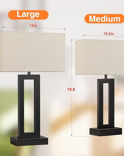 22" Tall Living Room Lamps for Night Stands - Touch Bedside Lamp with USB C+A, 3 Way Dimmable bedroom Lamps for End Tables Set of 2, Modern Night Stand Lamps for Bed Side(Beige&Black) - LeafyLoom