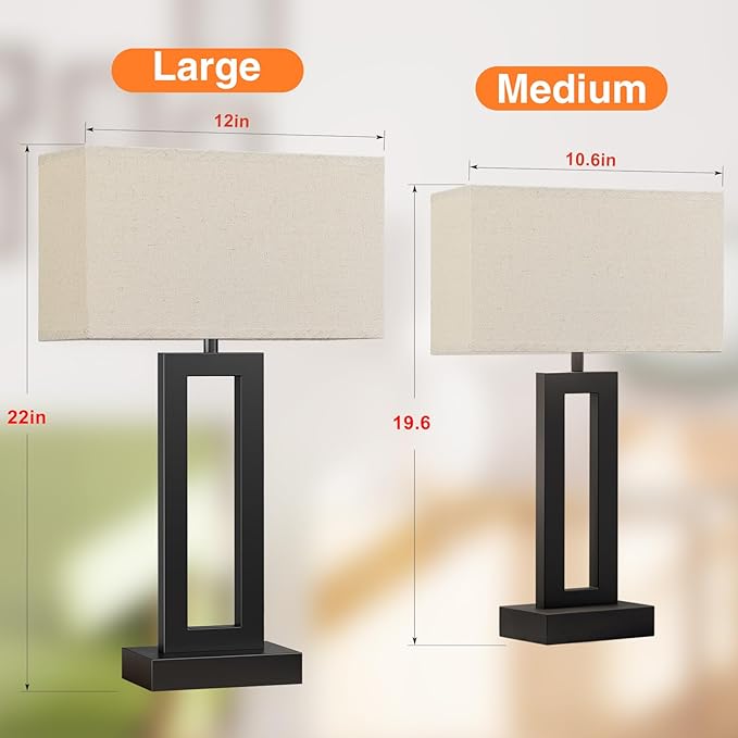22" Tall Living Room Lamps for Night Stands - Touch Bedside Lamp with USB C+A, 3 Way Dimmable bedroom Lamps for End Tables Set of 2, Modern Night Stand Lamps for Bed Side(Beige&Black) - LeafyLoom